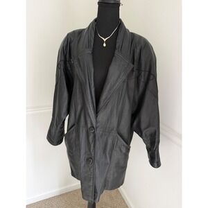 Vintage 90s Pelle Leather Jacket Mob Wife Aesthetic Black Soutache Blazer
Sz M‎